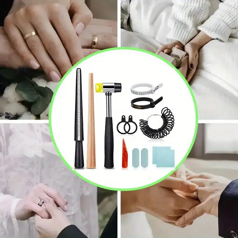 11 Pieces Us & UK Ring Mandrel Set, Size 1-13 with Half Size Ring Sizer Gauge Jewelry Mandrel Jewelry Hammer Adjuster Polishing Cloth Polishing Stick Polished Agate Knife Measuring Tool, ring fixing rods with standard size correction tools tiktokshopsprin