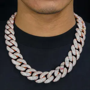 925 Sterling Silver Hip Hop Iced Out VVS Moissanite Diamond 23MM Mosaic Setting Cuban Link Chain Necklace