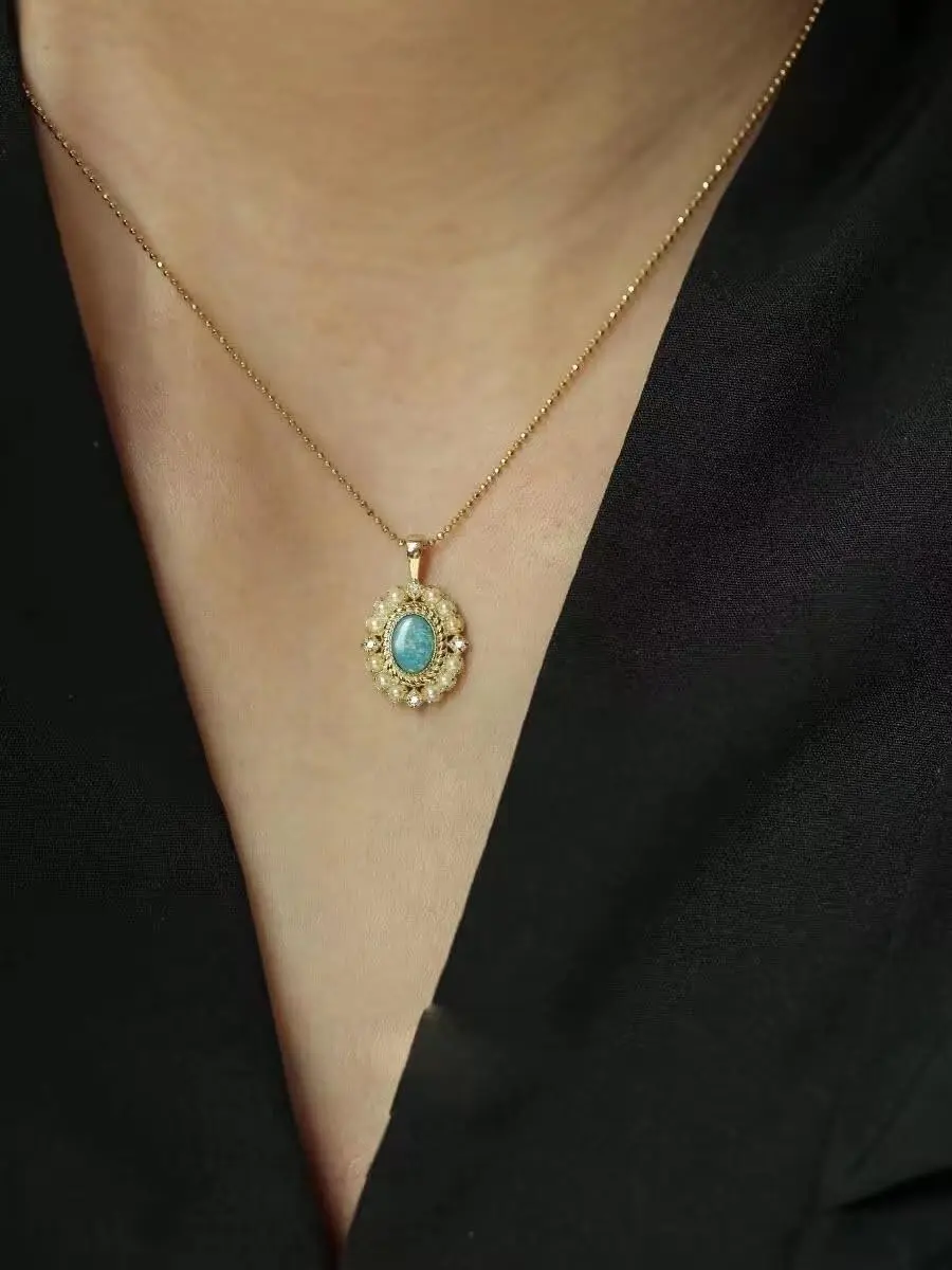 Opal + Pearl Necklace for Women with Geometric Pendant, Dainty 925 Sterling Silver & Blue Opal Birthstone, Elegant Women's Fashion Everyday Jewelry, 45cm/17 inch, CNAS Certified, Female, Gemstone