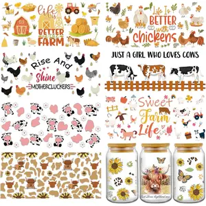 UV DTF Cup Wrap - 7Sheets Farm Animals UV DTF Cup Wraps for 16 oz Highland Cow Uvdtf Cup Wraps Waterproof Chicken UV DTF Wraps Transfer Stickers for Glass Cups DIY Crafts Personalized