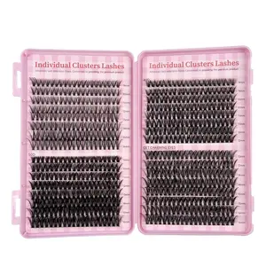 Hot-melt DIY eyelash extension kit  540 clusters of large-capacity pink eyelash book, natural and realistic single clusters of eyelashes, beginner-friendly self-extension tool kit, a must-have for European and American nude makeup looks. soft fluffy Bond