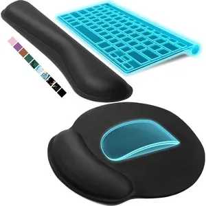 Gaming Ergonomic Keyboard & Mouse Pad Set with Memory Foam Wrist Rest - Easy Typing, Pain Relief for Office, Home, Black