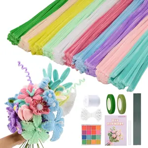 Pipe Cleaners Craft, 400 count Pipe Cleaners with Flower Stems, Floral Tape, Ribbon, for Flower Bouquet DIY-Colorful