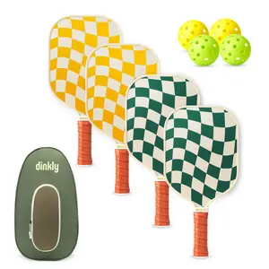 Dinkly Pickleball Paddles Set of 2 USAPA Compliant Graphite/Fiberglass Rackets with 4 Balls & Carry Bag for Men Women Beginners Green Retro Twill Unisex 8oz 14mm Polymer Honeycomb Lightweight Head Comfortable Grip Officially Approved