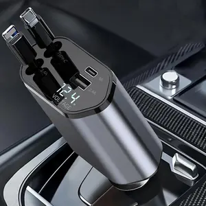 4 in 1 Car Charger, Dual Port USB-C Type C Charging Super Fast Charging High Speed Charger with 2 Extension Cables, Universal Car Charger Adapter for Car Dashboard Installation