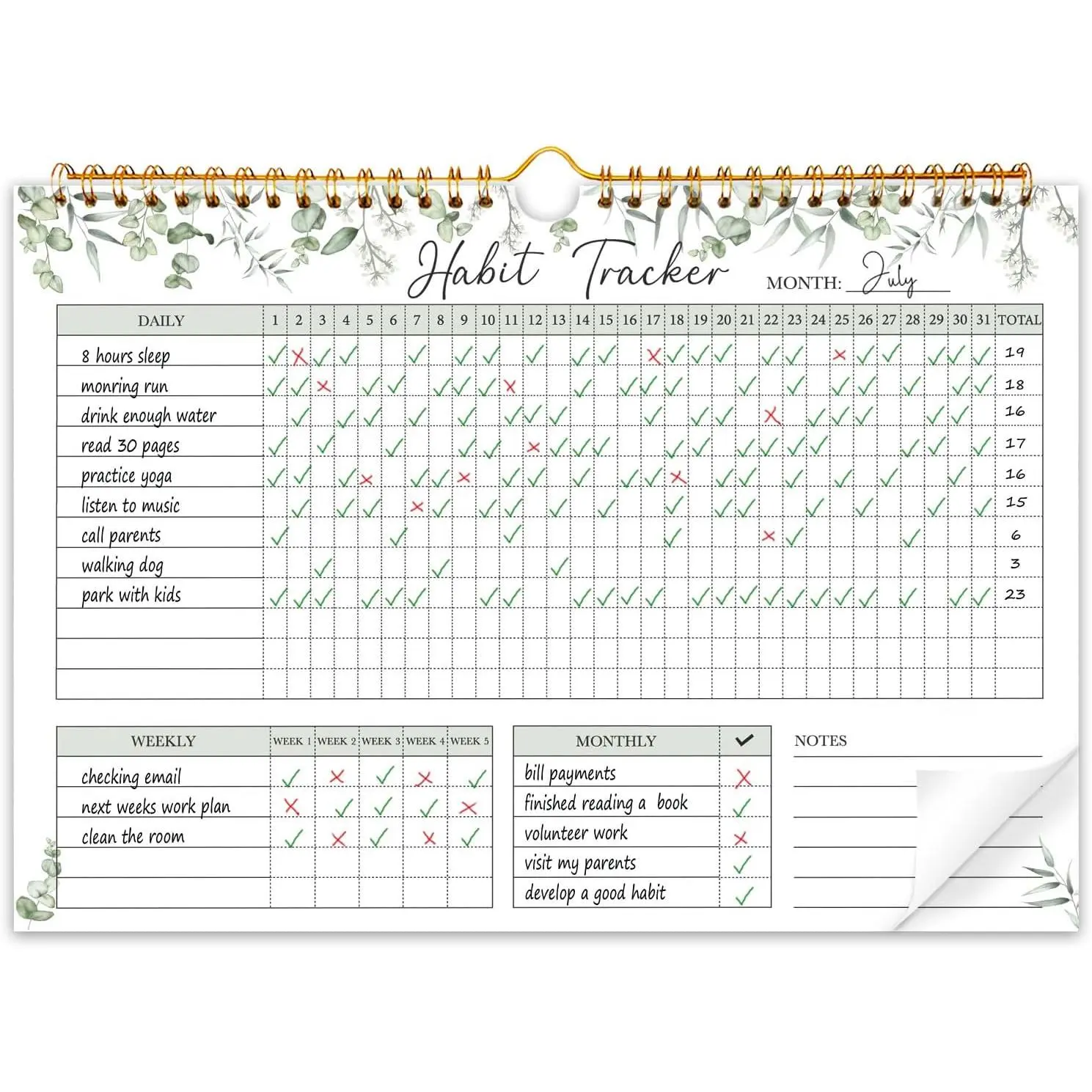 Habit  Calendar-12 Months Undated Daily Weekly Goal and Habit  Journal Planner with Spiral Binding, Boost Productivity Tool and Workout Calendar, 11.7"*8.5"