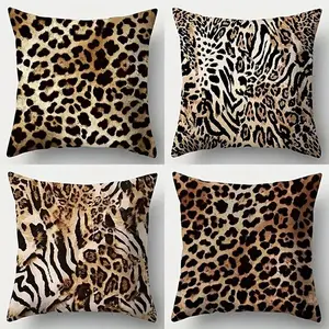 4-piece leopard print design decorative throw pillow cover, zipped closure, machine washable, suitable for living room, bedroom, sofa, car decoration, seat cushion cover (only includes the pillow cover, not including the pillow core).