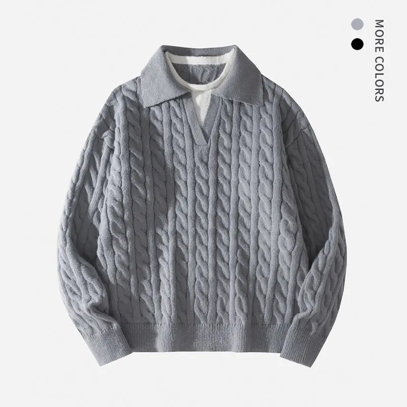 SAND SOUND Men's Stylish Loose Polyester Knitted Long-Sleeve Pullover Sweater - V-Round Neck, Off-Shoulder, Fake 2-Piece Design, Casual Top for Daily Wear, Halloween