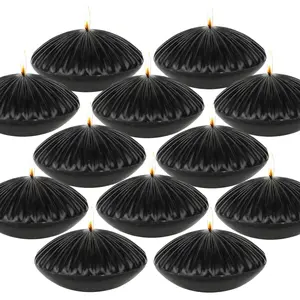 10 Hour Black Floating Candles Large 3"，Unscented Romantic Tealight Ribbed Candles for Cylinder Vases，Centerpieces at Wedding, Party, Pool, Holidays, Set of 12