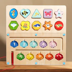Montessori Early Education Wooden Magnetic Number Color Counting Sorting Set Column Blocks Board Pen Maze Positioning Toy for Kids