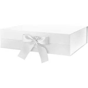 Gift Box with Ribbon, 13.5x9x4.1 Inches, White, Bridesmaid Proposal, Luxury Magnetic Box for Presents
