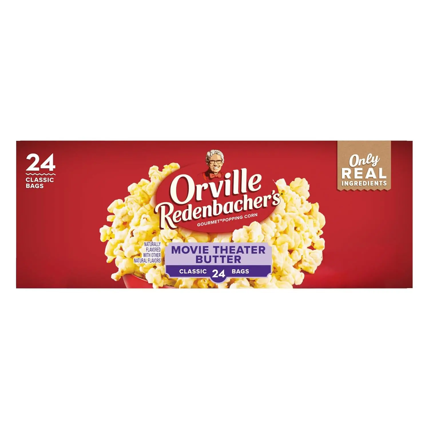 Microwave Popcorn, Movie Theater Butter Flavor, 3g Fiber Per Serving, 3.29 oz., 24-Count Snack