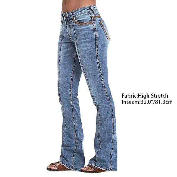 Flamingals Wash Contrast Stitch Seam Front Low Waist Bootcut Jeans Womenswear Denim Trousers Fashion Bottom Style Comfort Fit Comfortable Blue Basic Flamingals Wash Contrast Stitch Seam Front Low Waist Bootcut Jeans Womenswear Denim Trousers Fashion Bottom Style Comfort Fit Comfortable Blue Basic