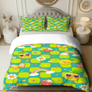 3PCS Duvet Cover Set, 1 Duvet+2 Pillowcases(Without filler), Rainbow Smiley Fruit Floral Butterfly theme, Casual bedding set, Colorful Bright Fun Cheerful Vibrant Suitable for decoration Bedroom Living Room Dorm Apartment.