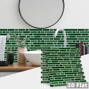 1/12 Pieces Retro Dark Green Marble Backsplash Peel & Stick Wallpaper - Removable Vinyl Stickers,Waterproof, Oil-Resistant For Kitchen, Bathroom, Living Room Decor