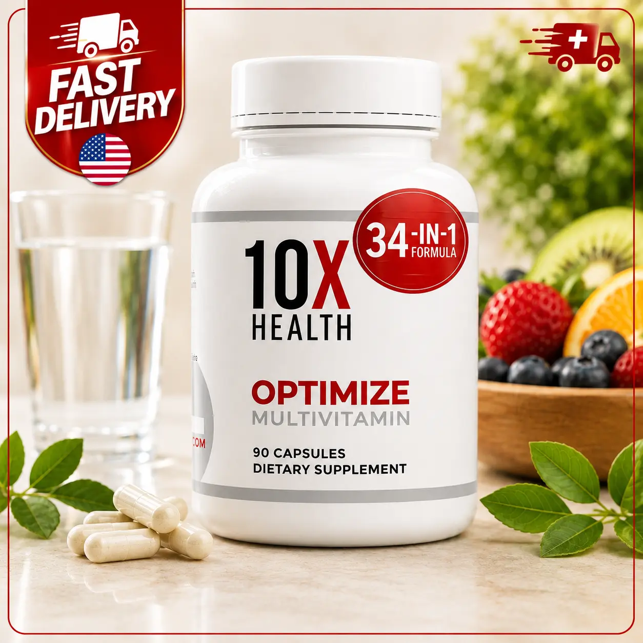 Methylated Multivitamin Capsules for Men and Women, 34-in-1 Formula with Vitamin B12, 5-MTHF, NAC, B-Complex, Magnesium & Zinc, 90 Capsules, Pack of 2