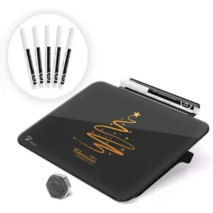 Small Glass Dry Erase Board, Desk White Board with Standing, Mini Whiteboard Easel Pad Set, Stenography Artifact for Office,  and School Supplies, 8x6 Inches, Black