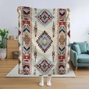 A Bohemian-style flannel blanket with mixed colors and retro geometric patterns. Suitable as a birthday gift, home decoration item, wedding present or commemorative blanket, it is applicable for all seasonal celebrations.