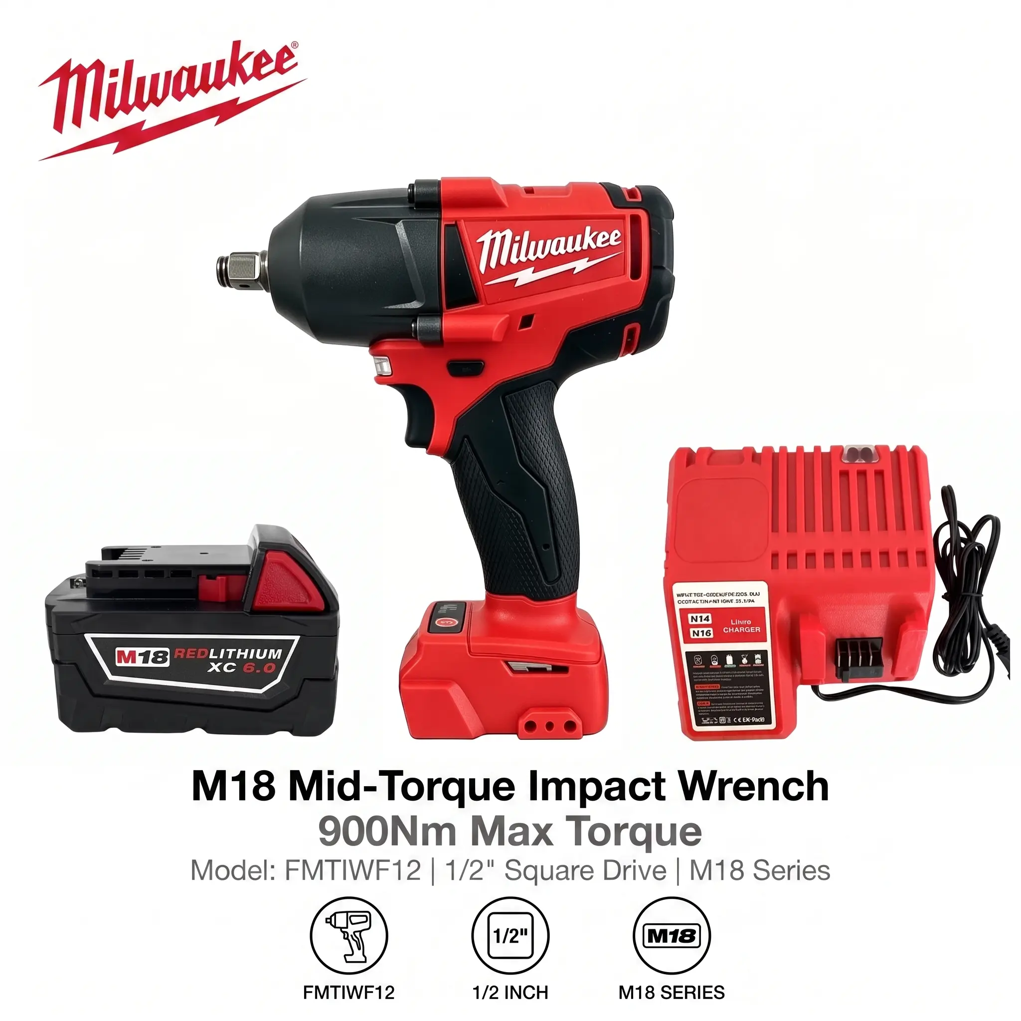 Milwaukee M18 FMTIWF12 18V 900Nm High Torque Cordless Impact Wrench, 1/2" Brushless Drive Tool With 3-Speed Control, Heavy Duty Bolt Removal For Auto Repair, Garage & Construction