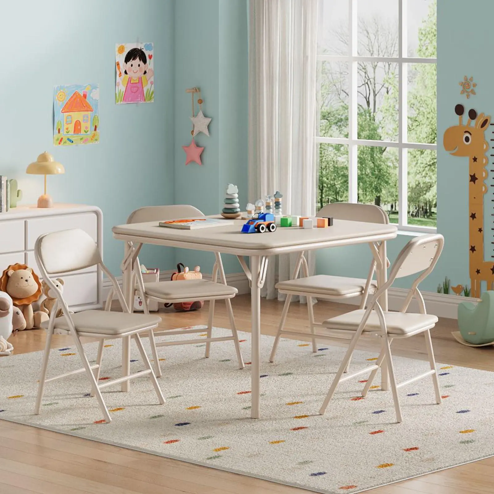 GAOMON 5 Piece Boys Girls Folding Table and Chairs Set, Activity Table and Chairs Set for Dining Room,Daycare,Classrooms