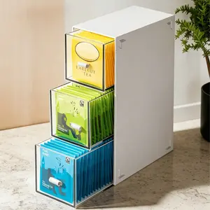 3 Layer Tea Bag Storage Box, Multi-Compartment Plastic Organizer, Multi Compartment Design, Dustproof Drawer Box for Coffee Capsules, Kitchen & Office Use, Kitchen Home Storage, Multilayer Storage
