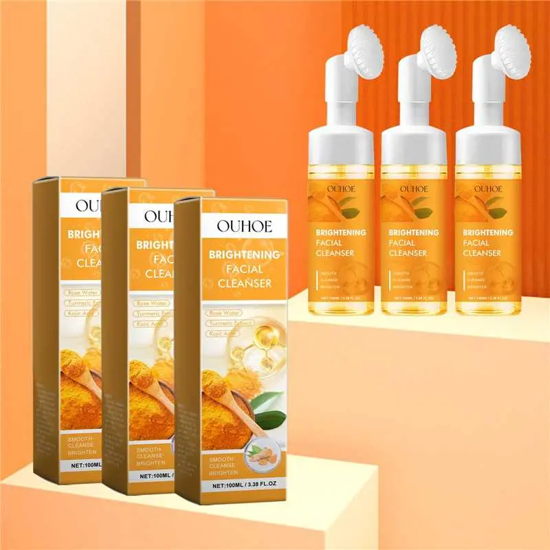 3pcs Turmeric Face Cleanser, Turmeric Face Wash, Facial Cleansing Cleanser, Gentle Skin Cleaning, Fine Skincare, Contains Turmeric, Arbutin, Rose Water, Moisturizing & Hydrating, Facial, Nourishing