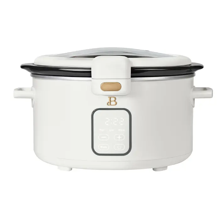 Beautiful 4 Qt Digital Slow Cooker with Hinged Locking Lid, White Icing by Drew Barrymore