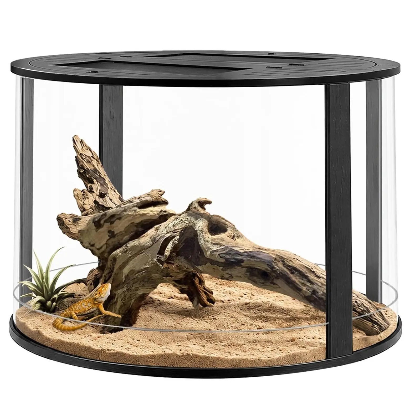 60 Gal Round Reptile Terrarium - Large Bearded Dragon Enclosure with 360° Clear View, Mesh Top for Chameleon, Gecko, Snake