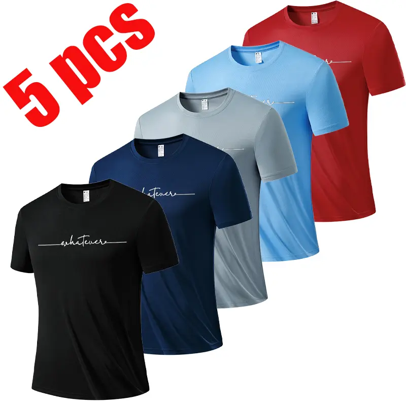 Men’s 5-Pack “Whatever” Graphic Print T-Shirts, Quick-Dry Crew Neck Short-Sleeve Tees, Breathable Casual Summer Tops for Everyday Wear, Streetwear Crewneck Shortsleeve