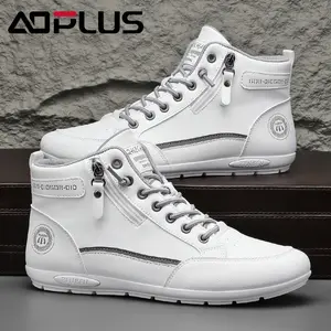 AOPLUS Men's minimalist casual sports mid top sneakers, trendy and fashionable white shoes, suitable for any place, sports, walking, dinner, casual versatile