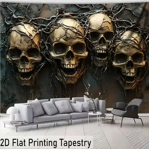 Dreamy Skull Tapestry, Large Size HD Digital Print Polyester Fabric Wall Decor, Tapestry Wall Mural, Living Room Bedroom Party Decoration, Goth Home Decor, Free Hanging Clips