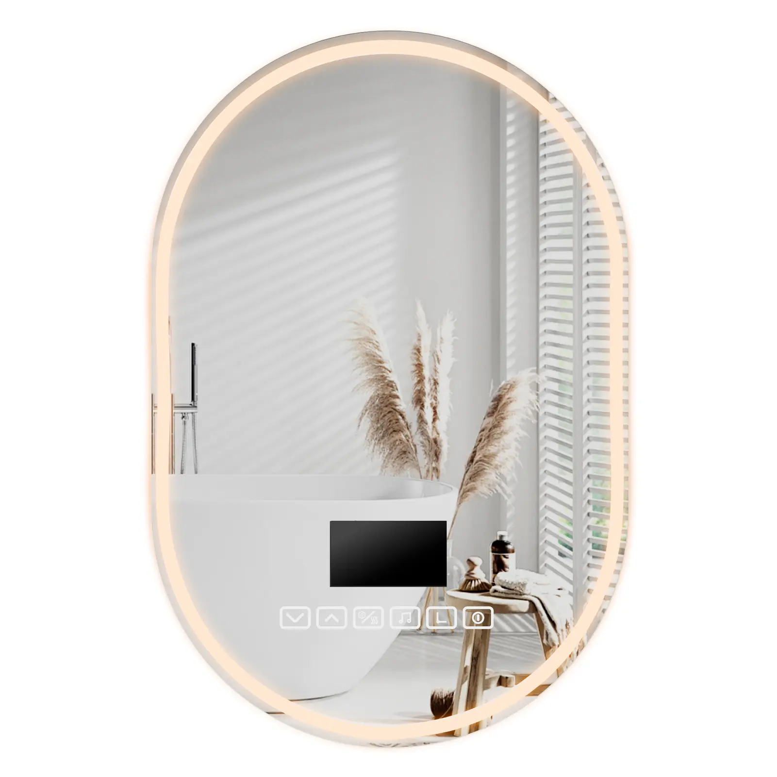 Explorinox 60x90cm Smart Oval LED Bathroom Mirror with Bluetooth Speaker Anti-Fog Shatter-Proof Glass 3-Color Temperature Wall-Mounted Vanity Mirror