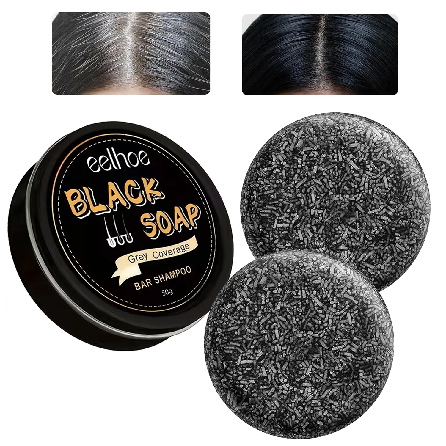 Black Shampoo Bar for Hair & Beard Darkening,Gray Hair Reverse Bar Soap,Deep Clean & Nourish the Scalp, Black Soap for Gray Hair Coverage, Natural Darkening Shampoo Soap 2Pcs