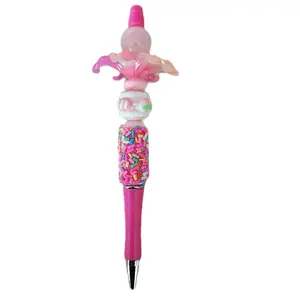 DiY Pen with Flower - Pink Body, Multicolor Sprinkles, and Pink Flower Top