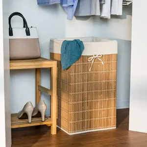 Bamboo Wicker Square Laundry Hamper with Removable Liner, Natural/Beige - Perfect for Your Home