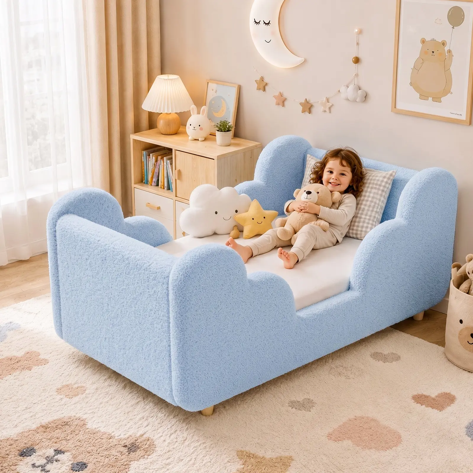 Lilypelle Montessori Bed for Toddlers, Standard Crib Size Floor Bed Frame with Extra Safety Guard & Certified Fabric, Dorm Essentials Home Decor Deskmakeover Item by Summerwins