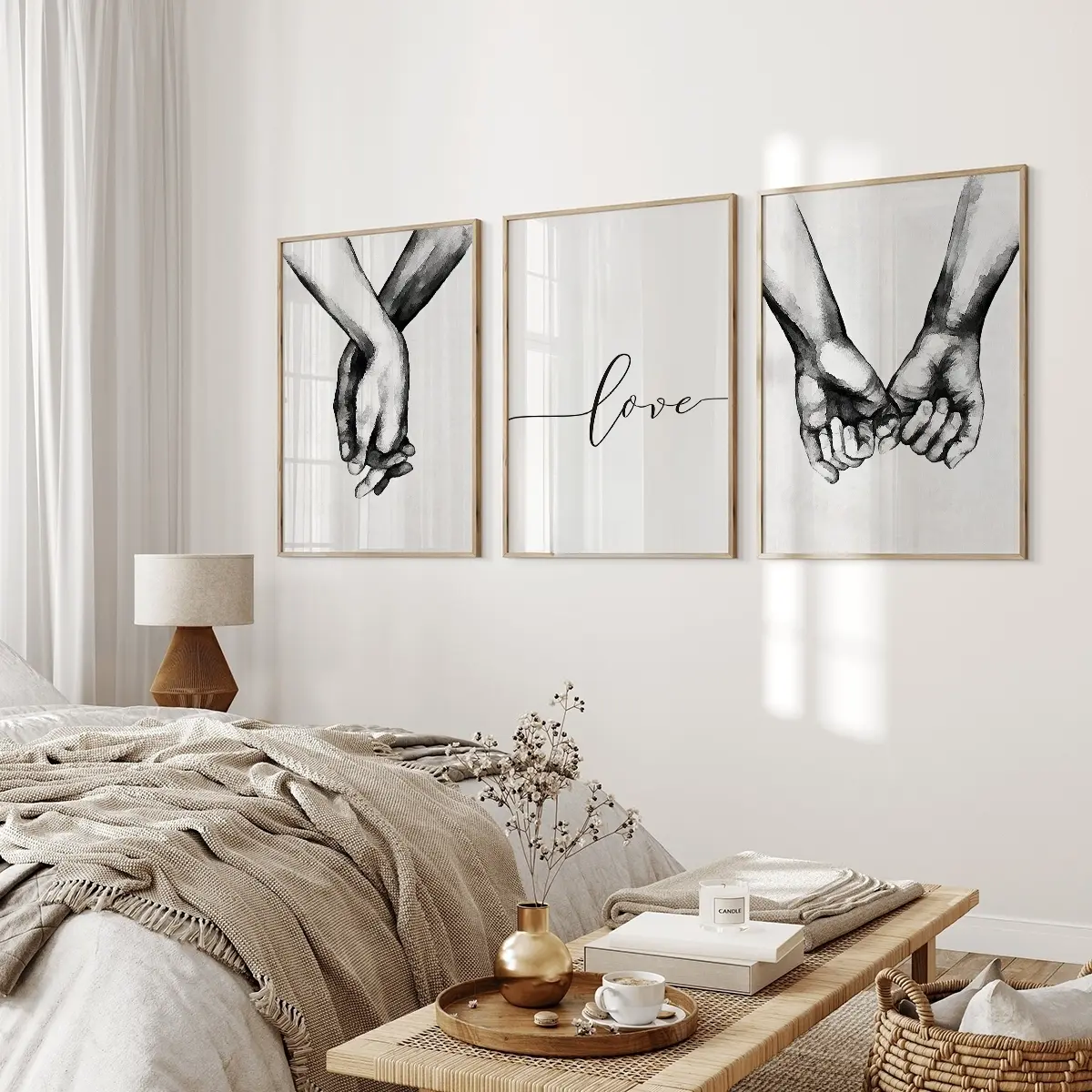 Modern Minimalist Black and White Love and Hands Wall Art, 3 Counts/set Canvas Painting, Modern Minimalist Design, Print, Wall Decor for Home Living Room Bedroom, Poster, Modern Home Decoration, Artistic, Decorative Artwork, Decoration Items