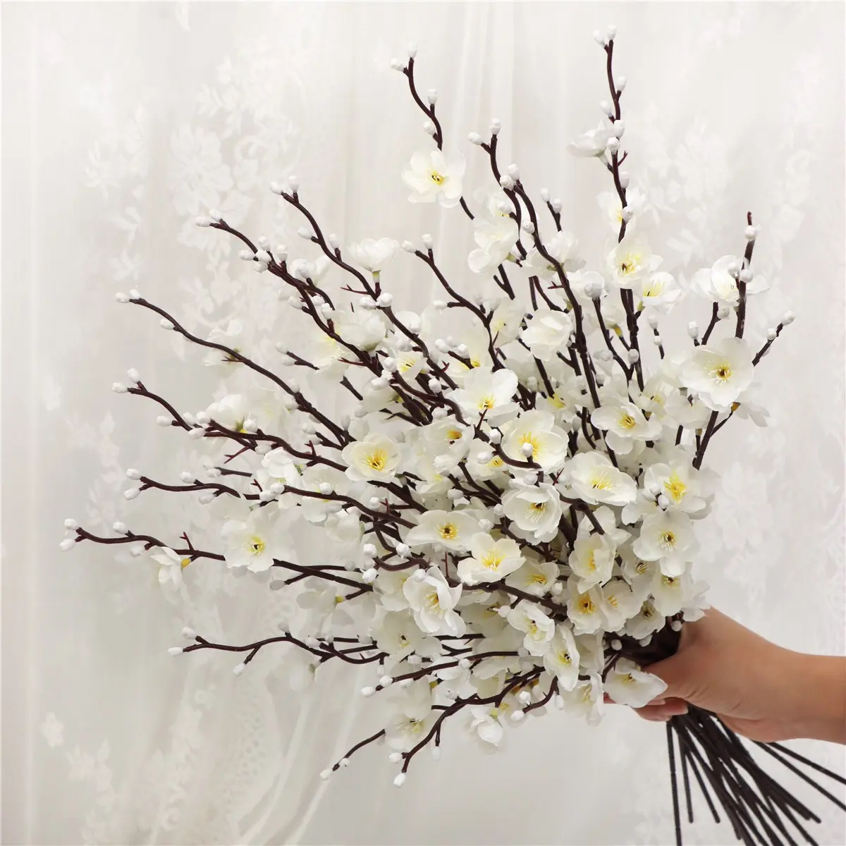 20pcs Artificial Plum Blossom Flowers, Long Stem and Branches, Decorative Flowers, Artificial Flower Decorations, Artificial Flower Arrangements, Perfect for DIY Projects, Home Decor, Weddings, Engagements, Parties