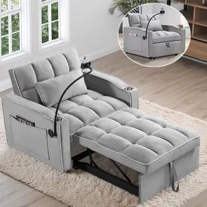 Convertible Sleeper Chair Sofa Bed Adjustable Pull Out Sleeper Chair Bed Multi-Pockets Folding Sofa Bed for Living Room Bedroom Small Space,3-in-1 Sofa Bed