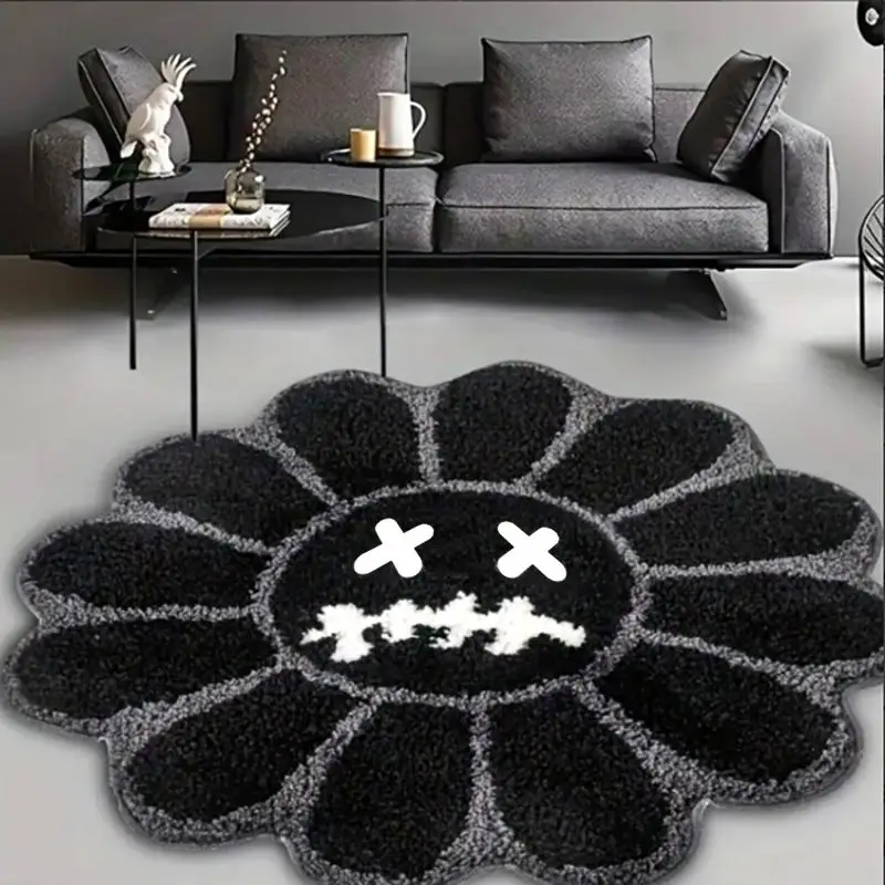 Sunflower Round Carpet, Modern Minimalist Style Rug, Creative Cartoon Printing for Home and Bedroom Decor