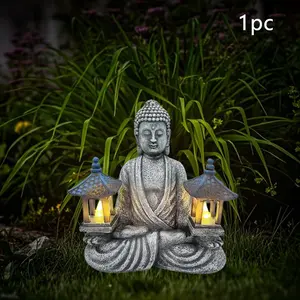 Solar Outdoor Garden Statue Lamp, Garden Sculptures Statues, Lotus Buddha Figure Solar Light Fixture, Perfect for Yard Patio Party Decorations