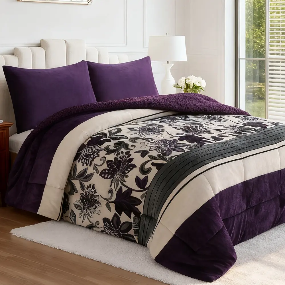 3-Piece Micromink Sherpa Bedding Set, Ultra-Soft, Warm All Season Comforter Set, Machine Washable