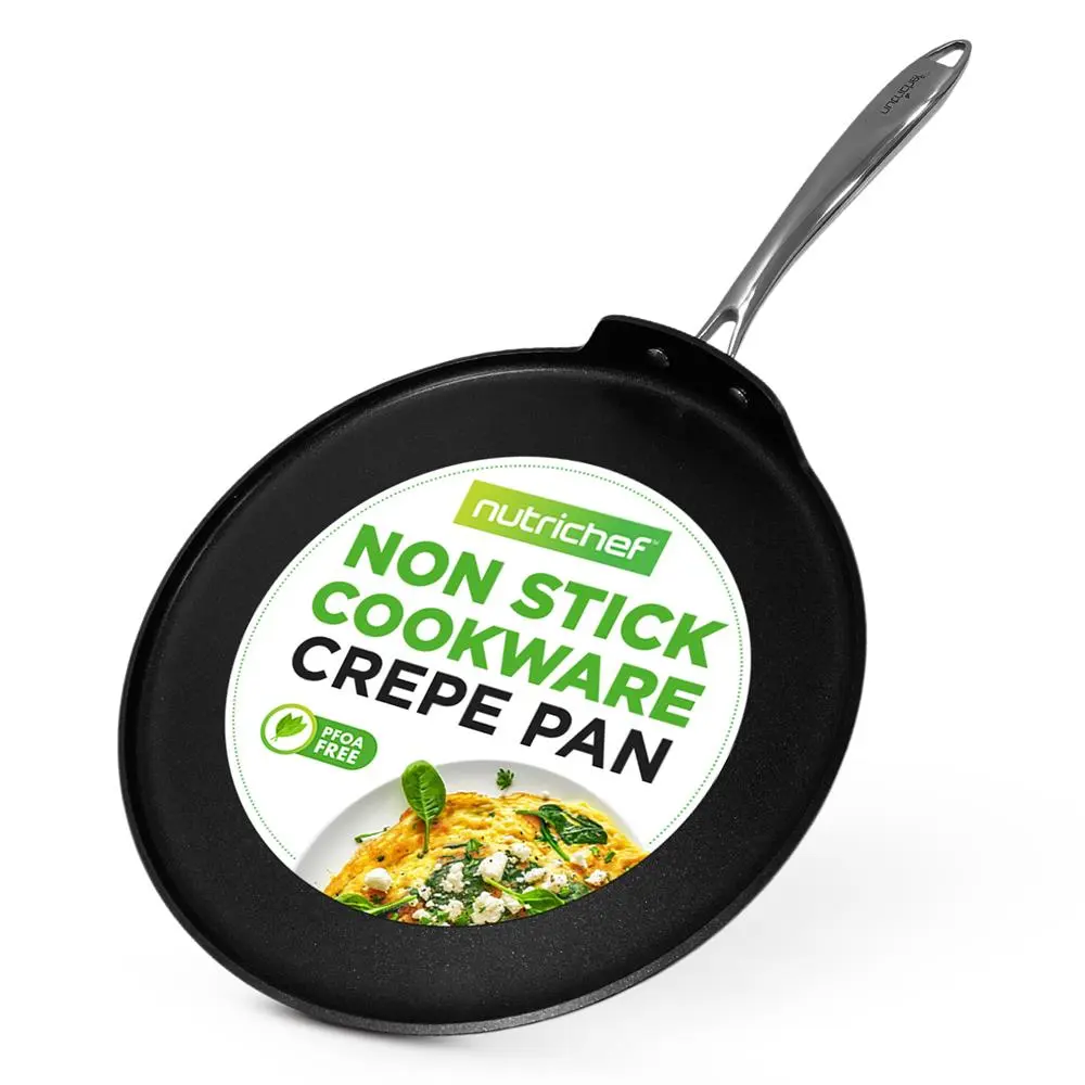 12" Nonstick Crepe Pan | Hard-Anodized Aluminum Skillet - Even Heating, Dishwasher Safe, Gas, Ceramic, Glass & Halogen Compatible Cooktop - For Pancakes, Dosa, Chapati & Tortillas - Home Kitchen Accessory