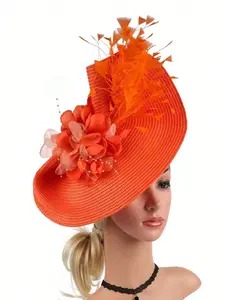 1pc Women's Exaggerate Straw Fascinators Headband Hat Clip Wedding Hair Accessories Flower Feathers Back To School Fascinator Hat Kentucky Derby Hat Hairband For Church Cocktail Tea Party Accessories Mini Hats Tiny Hats Mini Top Hat Mini Cap, School Stuff