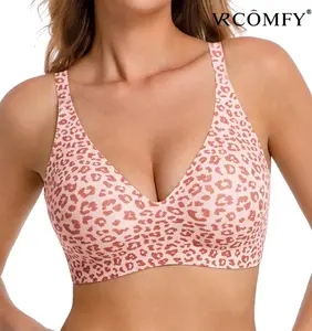VRCOMFY Jelly Wireless Womens Comfortable Wireless Bras Push Up Bralettes Seamless Tshirts Bras Deep V Everyday Bras