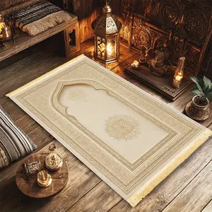 1pc Islamic Prayer Mat Compatible for Muslim Prayer Rugs - Non-Slip Foldable Machine-Washable with Tassels, Soft Rectangular Prayer Suitable for Home, Doorway, Living Room - &
