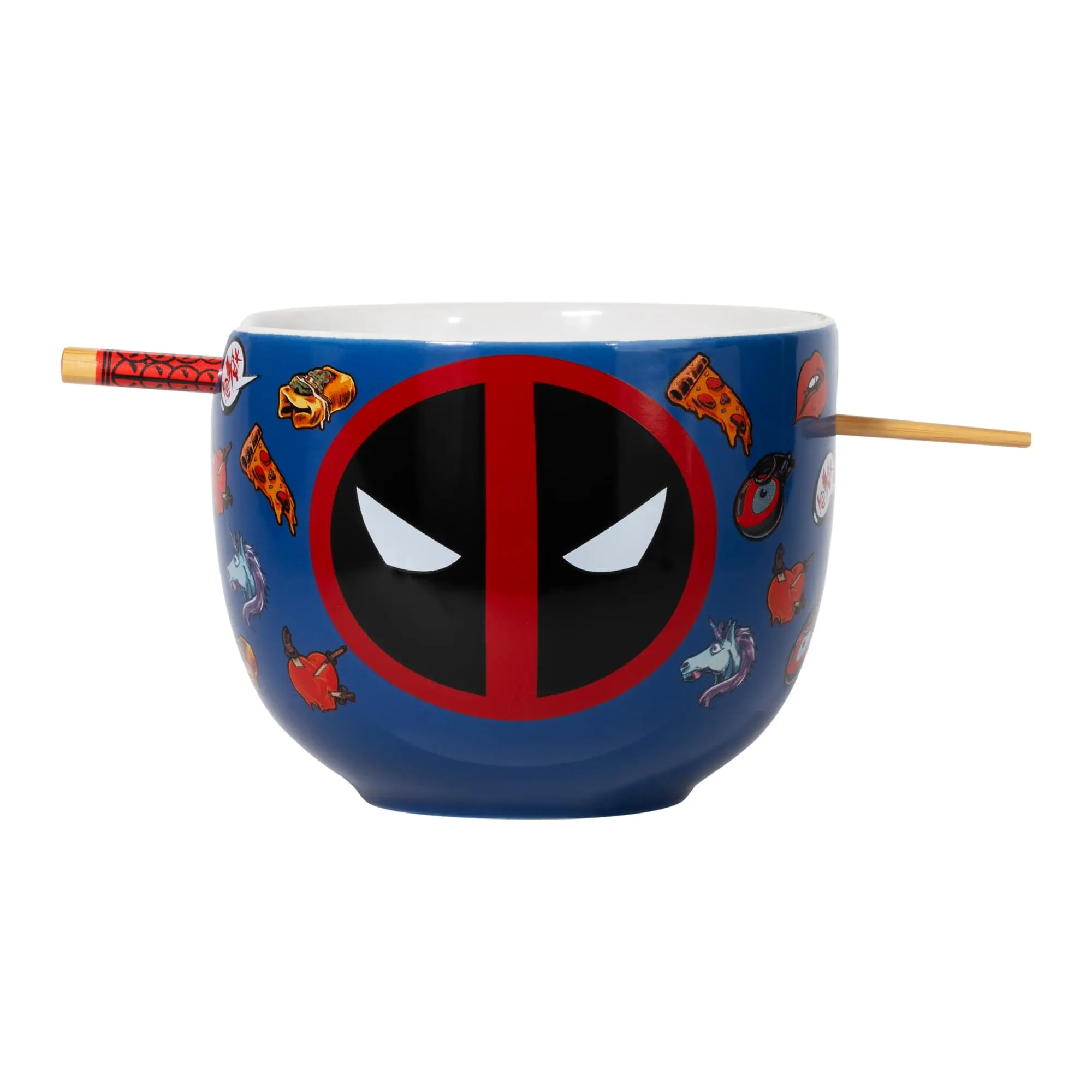 Marvel Deadpool Iconography Ceramic 20-oz Ramen Noodle Tableware Set, Multi-Colored Cutlery & Chopstick Included