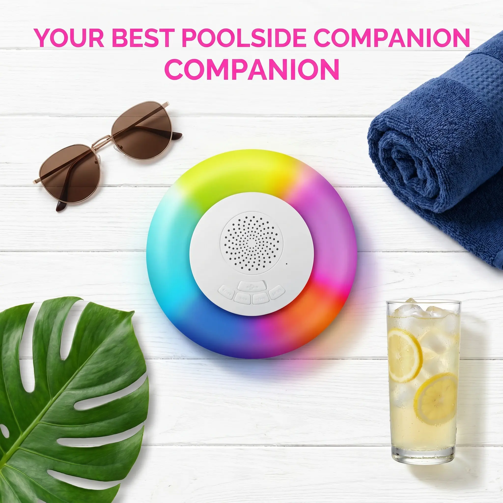 IPX65 Waterproof Floating Pool Bluetooth Speaker with RGB LED Lights, Portable Wireless Shower Speaker for Pool Party, Bath, Beach