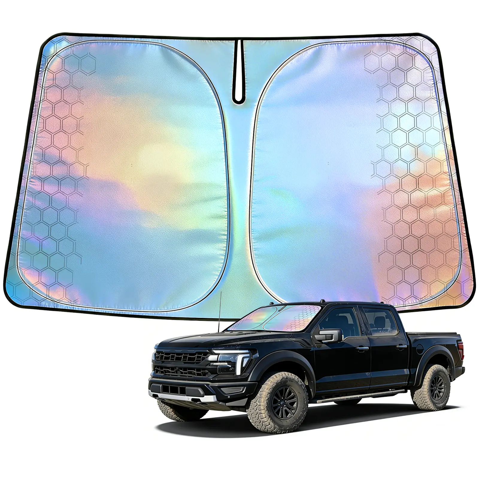 Foldable Windshield Sun Shade for 2021+ Ford F-150 - Car Sun Shade Front Window with UV Protection, Heat Insulation, Interior Protection, Manufacturer Warranty, Solar Shielding Accessory