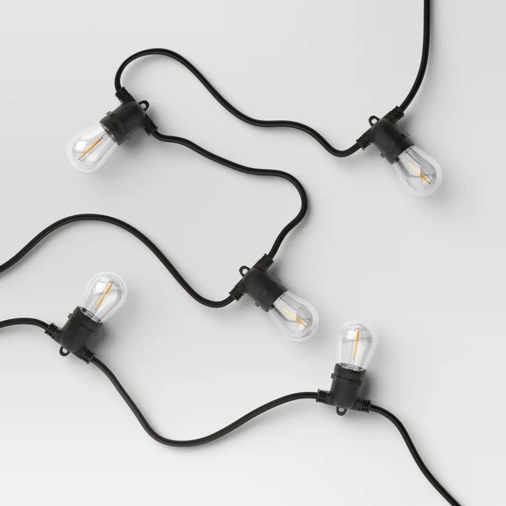 10ct LED Non-Drop Indoor Outdoor Café String Lights Clear Bulbs with Black Wire 10ct LED Non-Drop Indoor Outdoor Café String Lights Clear Bulbs with Black Wire